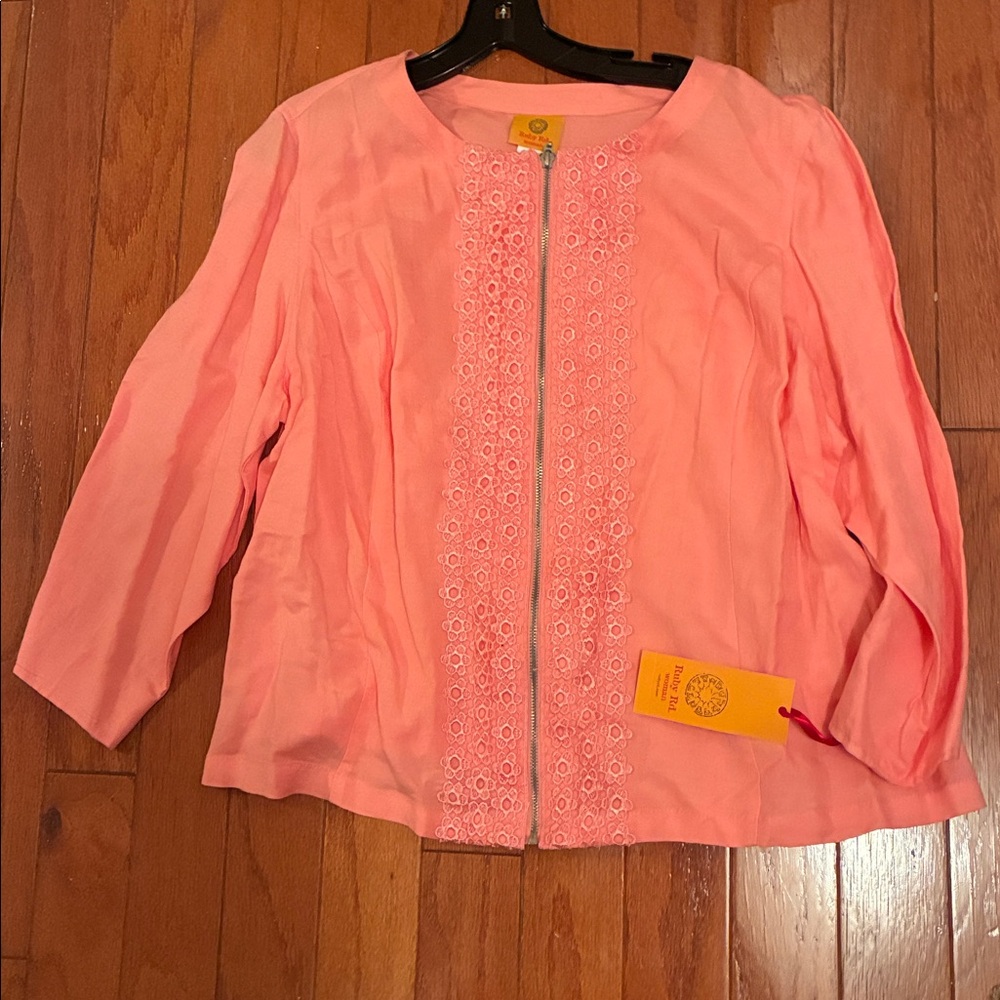 NWT Ruby Rd. Blush front zipper Lace women top